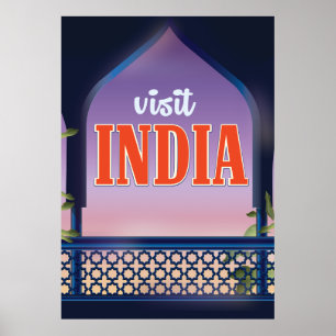 Besuchen Sie Indien Vintage-Reise Druck. Poster