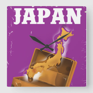 Besuchen Sie Japan Vintage Reiseplakat Quadratische Wanduhr