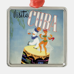 Besuchen Sie Kuba Tiki Fiesta Siesta Vintage Urlau Silbernes Ornament