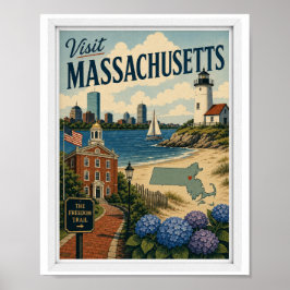Besuchen Sie Massachusetts Travel Vintage Poster