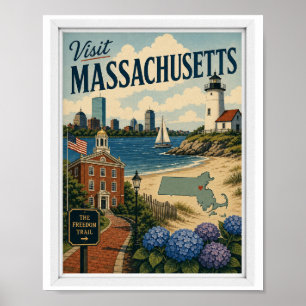 Besuchen Sie Massachusetts Travel Vintage Poster