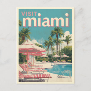 Besuchen Sie Miami Retro-Poolside-Reise Kunst Postkarte