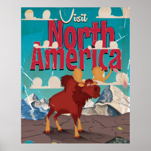 Besuchen Sie Nordamerika Cartoon Vintage Poster