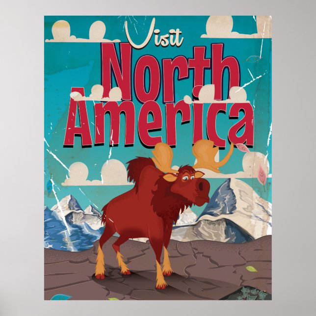 Besuchen Sie Nordamerika Cartoon Vintage Poster (Vorne)