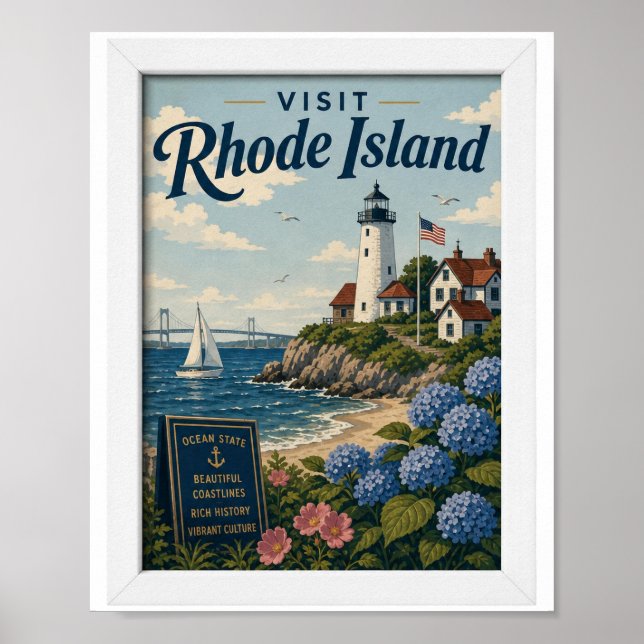 Besuchen Sie Rhode Island Reise Vintage Poster (Vorne)