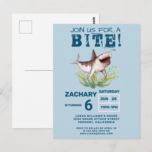 Besuchen Sie uns für eine Bite Funny Shark Boys Ge Postkarte (Vorne/Hinten)
