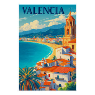 Besuchen Sie Valencia Spanien Retro Reise Poster
