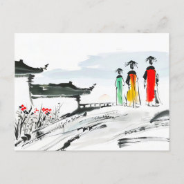 Besucher einer Temple Courtyard-China Postkarte