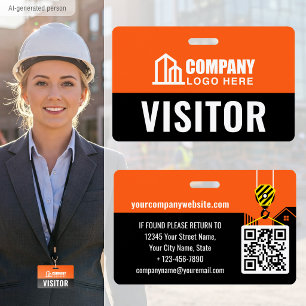 Besucherpass-ID-Logo-Baustellen-QR-Code Orange Ausweis