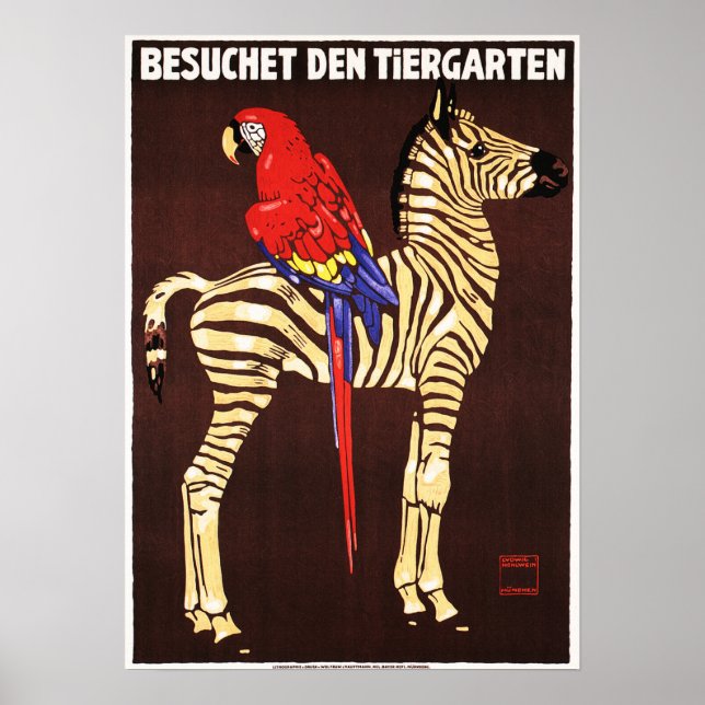 Besuchet Den Tiergarten Deutschland ZOO 1912 Werbe Poster (Vorne)