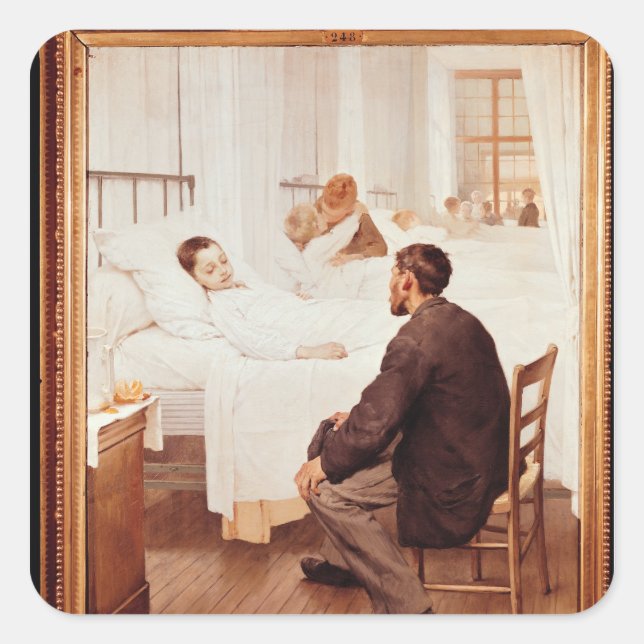 Besuchstag am Krankenhaus, 1889 Quadratischer Aufkleber (Vorderseite)