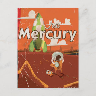 Besucht den Planeten Merkur Vintage Sci-Fi Cartoon Postkarte