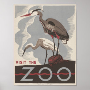 Besucht den Zoo Heron Vintage WPA Poster