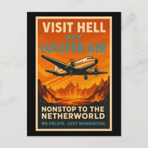 Besucht die Hölle – Fliegt mit Lucifer Air Vintage Feiertagspostkarte