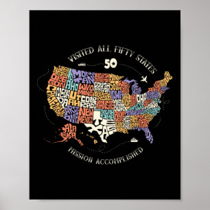 Besuchte alle 50 Staaten USA Alle 50 Staaten Karte Poster
