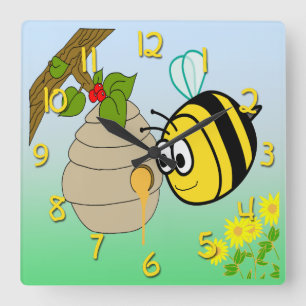 Besy Bee Niedlich Kid's Square Wall Clock Quadratische Wanduhr