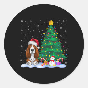 Bet Hound Dog Weihnachtsbaum Lichter Rentier Hut C Runder Aufkleber