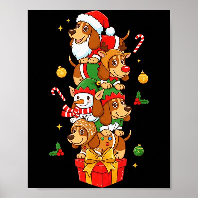 Bet Hound Santa Elf Snowman Christmas Womens Mens  Poster (Vorne)