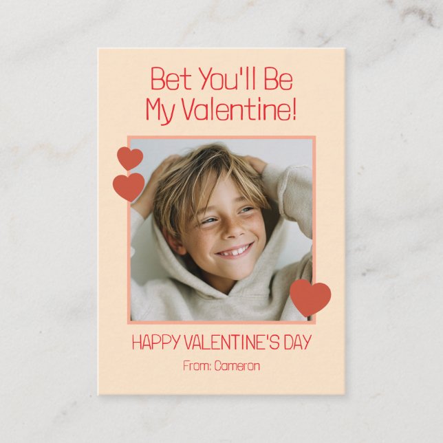 Bet You'll Be My Valentine Kids Classroom Photo Mitteilungskarte (Vorderseite)