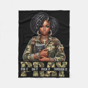 Bete darüber Bete darüber Schwarze Frau Afro Chris Fleecedecke