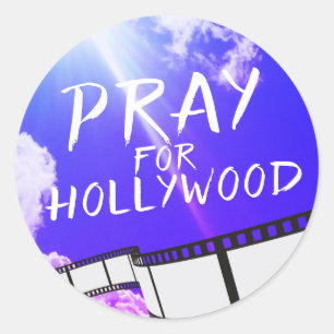 Bete für Hollywood in Himmel Violett Runder Aufkleber