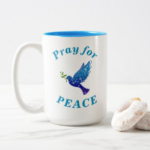 "Bete für PEACE" Friedlicher Blue Text Zweifarbige Tasse