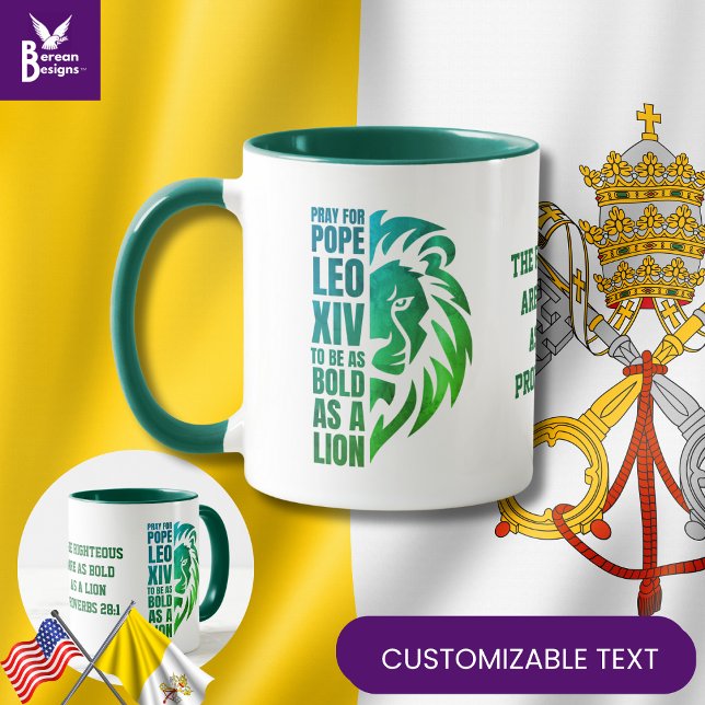 Bete für POPE LEO XIV Bold Lion Christlich katholi Tasse (Celebrate the new pope w/ this PRAY FOR POPE LEO XIV mug w/ CUSTOMIZABLE TEXT. Great Catholics gift)