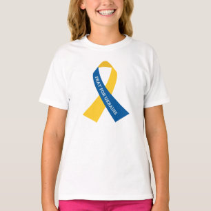 Bete für Ukraine Blue Yellow Ribbon Kids T-Shirt