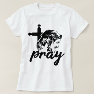 Bete Typografie Jesus Bild Weiße Frauen T-Shirt