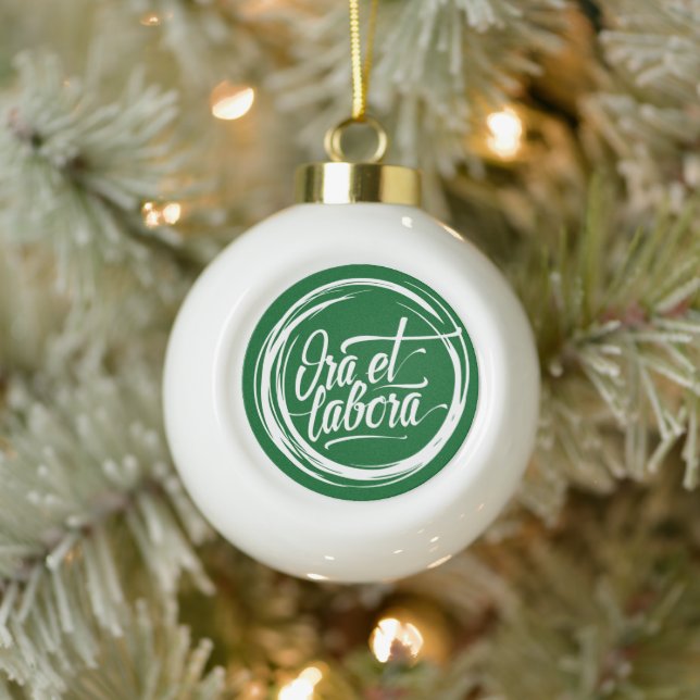 Bete und arbeite keramik Kugel-Ornament (Baum)