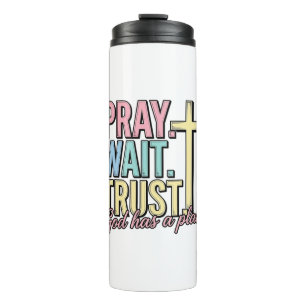 Bete Warte Vertraue Kreuz Christlich Vintage Thermosbecher