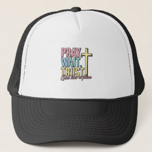 Bete Warte Vertraue Kreuz Christlich Vintage Truckerkappe