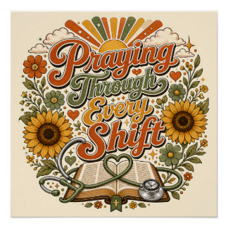 Beten durch jede Schicht Retro Sonnenblume Kranken Poster