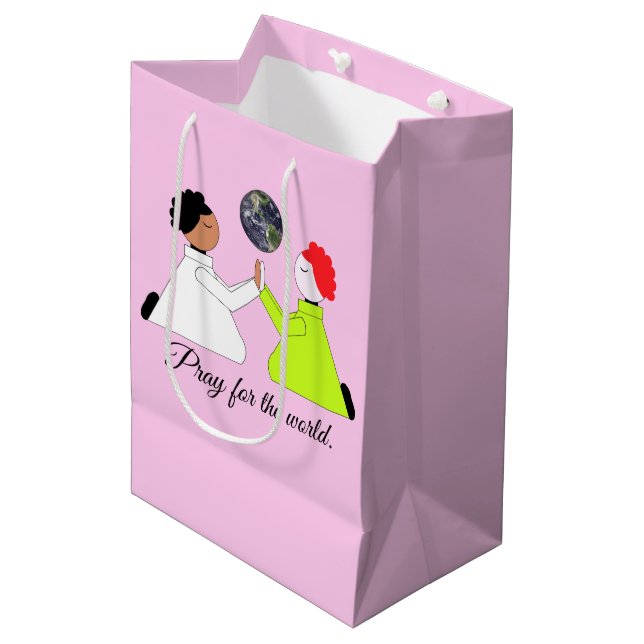 Beten für die Welt: Lavendel Mittlere Geschenktüte (Vorderseite Schrägansicht)