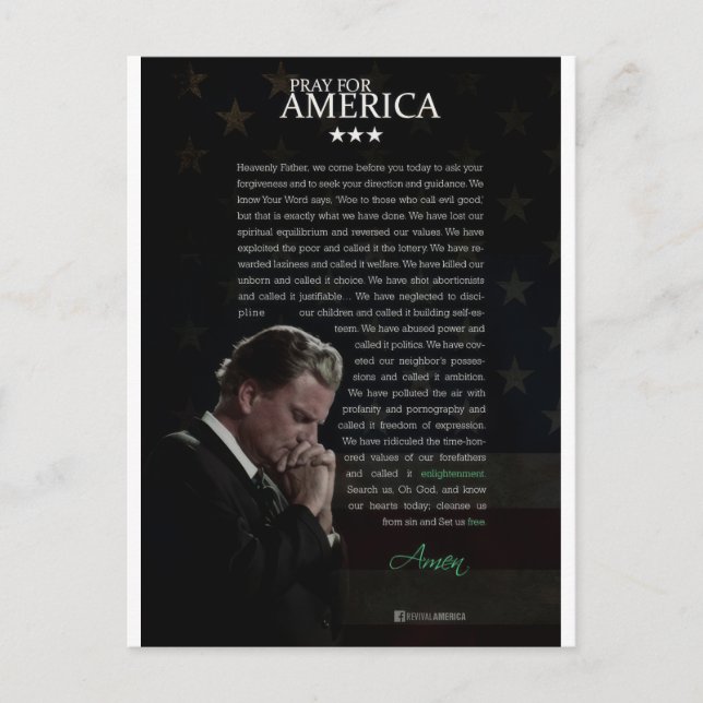 Beten Sie für Amerika Postkarte (Vorderseite)