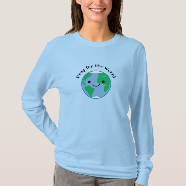 Beten Sie für den World Blue Long Sleeve T - Shirt (Vorderseite)