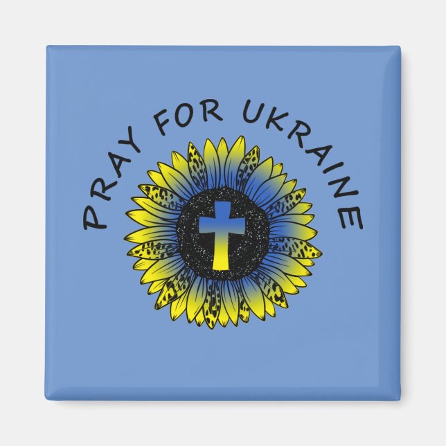 Beten Sie für die Ukraine Sonnenblumen und Kreuz-M Magnet (Vorne)