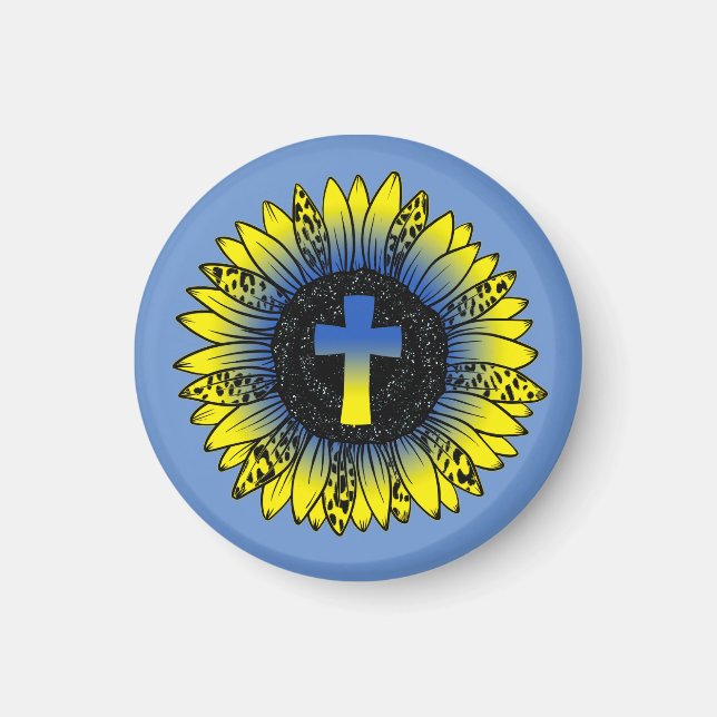 Beten Sie für die Ukraine Sonnenblumen und Kreuz Magnet (Vorne)