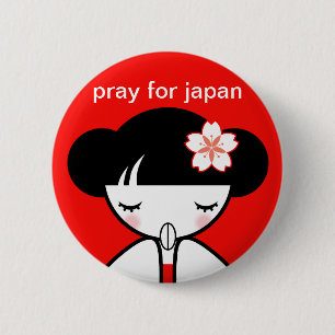 Beten Sie für Japan Kokeshi Puppe Button