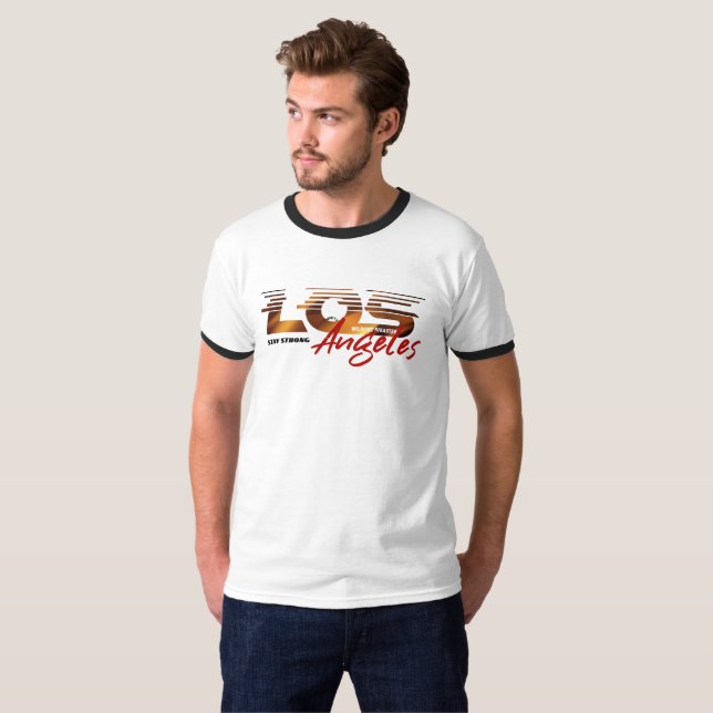 Beten Sie für Los Angeles | Männer Ringer T-Shirt (Vorne ganz)