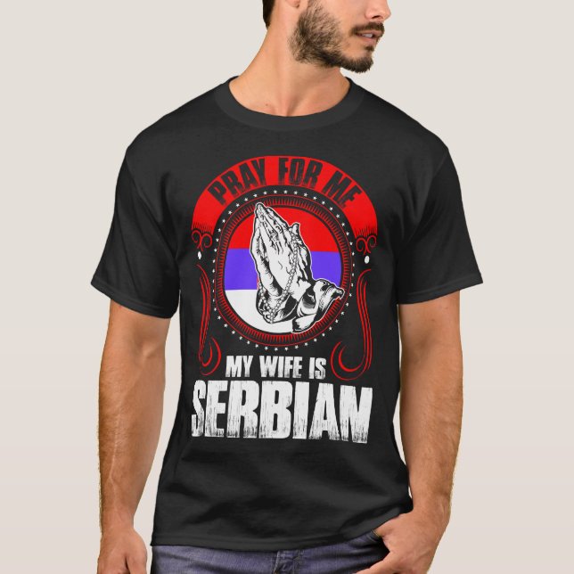 Beten Sie für mich, den meine Ehefrau der lustige T-Shirt (Vorderseite)
