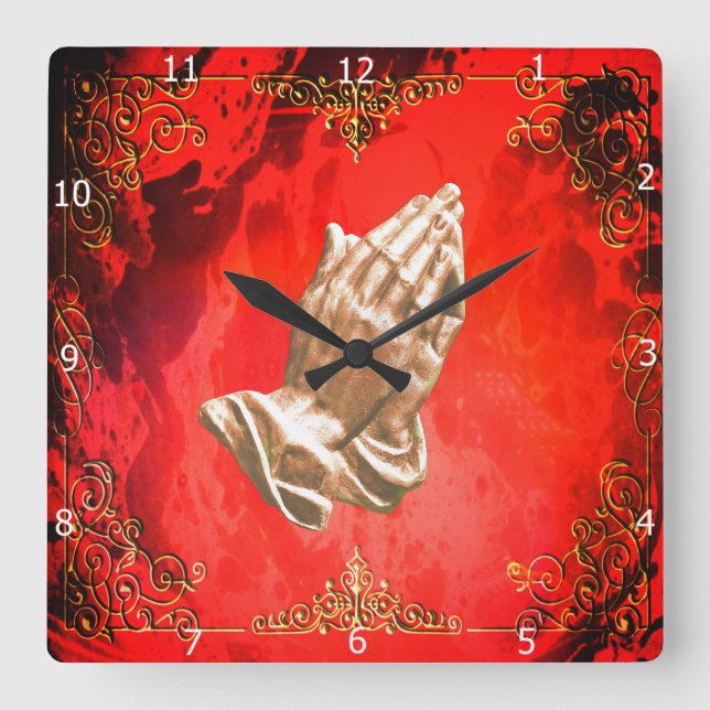 BETENDE HÄNDE QUADRATISCHE WANDUHR (Vorderseite)