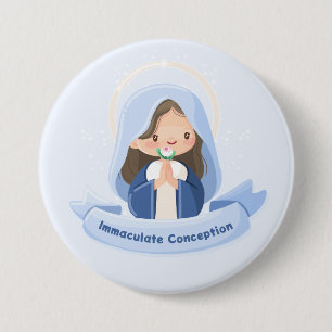 Betende Kawaii Jungfrau Maria – Sanfter blauer Him Button