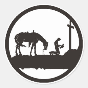 betender Cowboy Runder Aufkleber