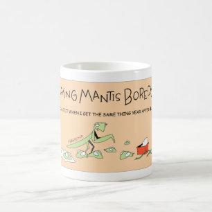Betender Mantis erhält gebohrt Kaffeetasse