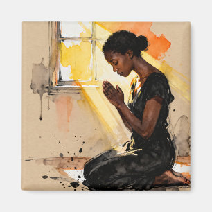 Betenede schwarze Frau Impasto-Abstrakte Kunst Magnet