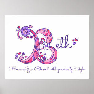 Beth B Initial Doodle Art Name bedeutet Poster