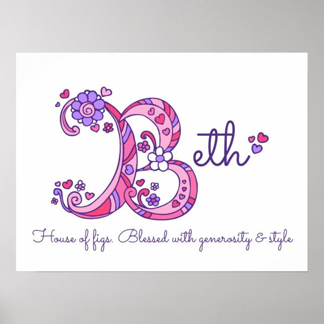 Beth B Initial Doodle Art Name bedeutet Poster (Vorne)
