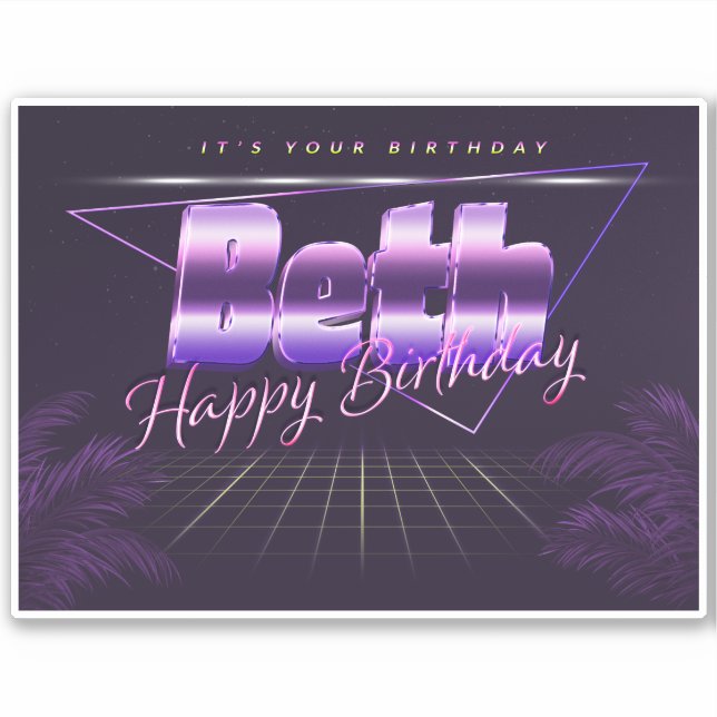 Beth Name Vorname lila retro Sticker Geburtstag (Vorderseite)