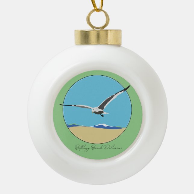 Bethany Beach, Delaware Sea Gull Flug over Beach Keramik Kugel-Ornament (Vorderseite)